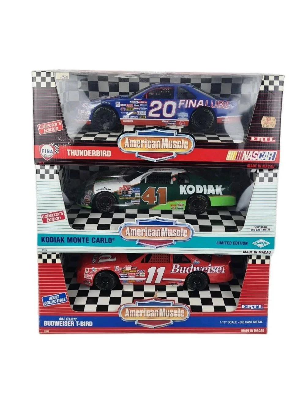 Set Of 3 ERTL American Muscle 1:18 DieCast #11 Elliott #20 Hamilton #41 Craven